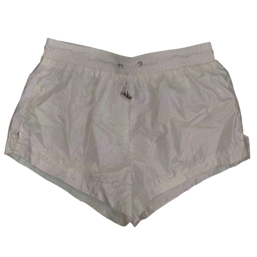 Forever 21 Iridescent White Mesh Lined Athletic Shorts Womens Large Y2K Festival
